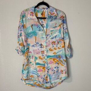 True Destinations Anthro Beach Button Down Shirt Coverup